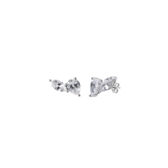 Esme Earrings, rhodium plated brass ear climbers with marquise and pear-cut cubic zirconia