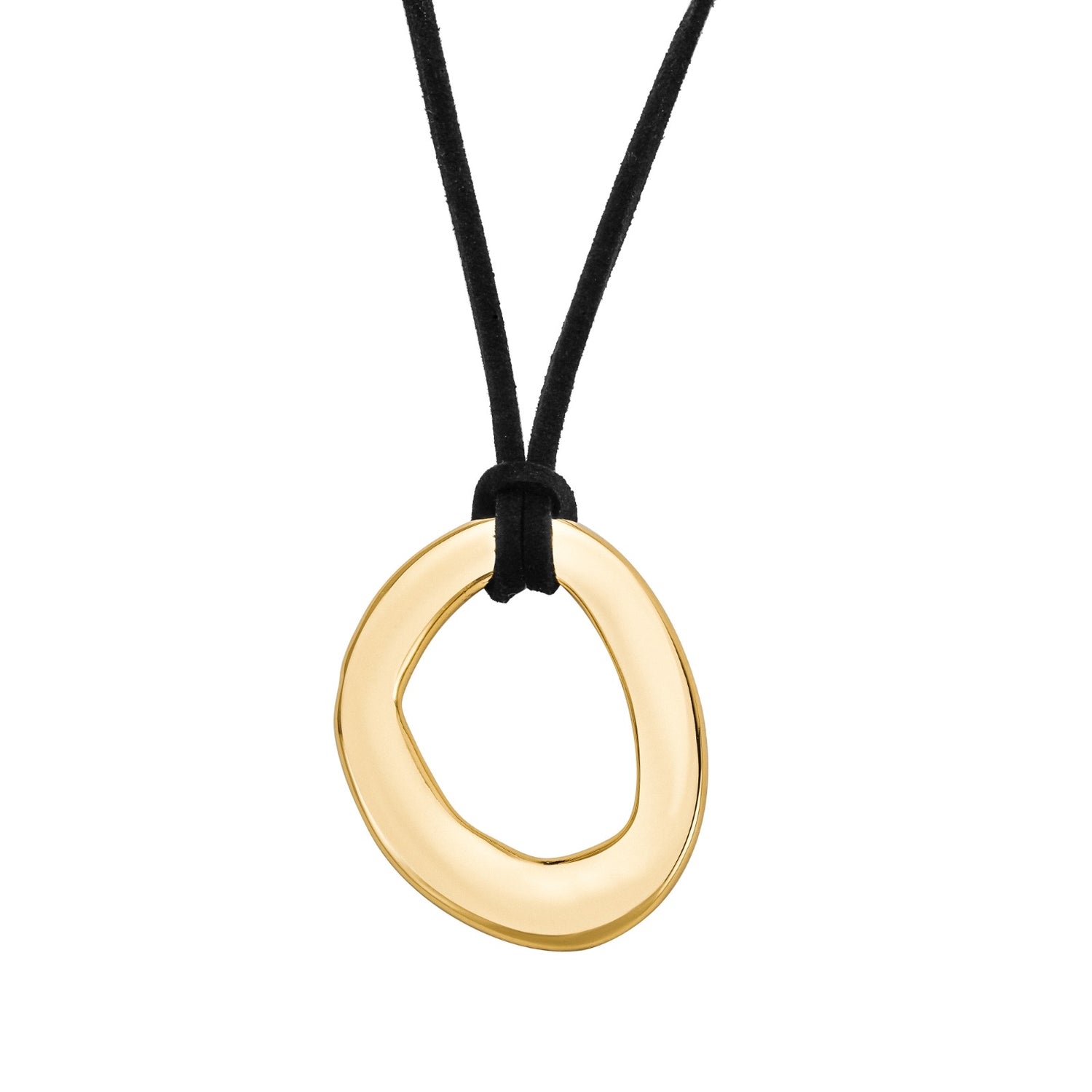 Farrah Necklace: Eye-Catching Circle Pendant on Black Suede Cord.