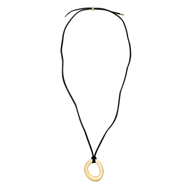 Farrah Necklace: Eye-Catching Circle Pendant on Black Suede Cord.